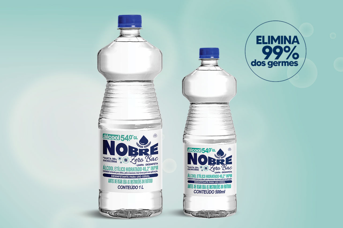 Lançamento: Álcool Nobre Zero Bac - Eficácia e Proteção, Mais que Limpo, é Zero Bac.